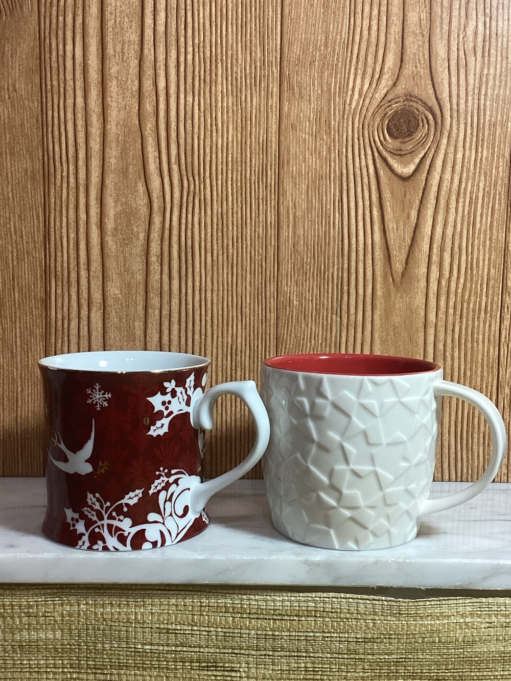 Starbucks Elegant Red and White Holiday Ceramic Mugs - Set of 2